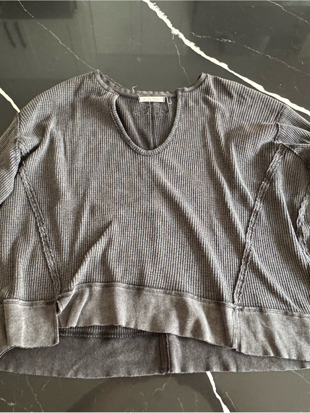We The Free Washed Charcoal Ribbed V-Neck Sweatshirt